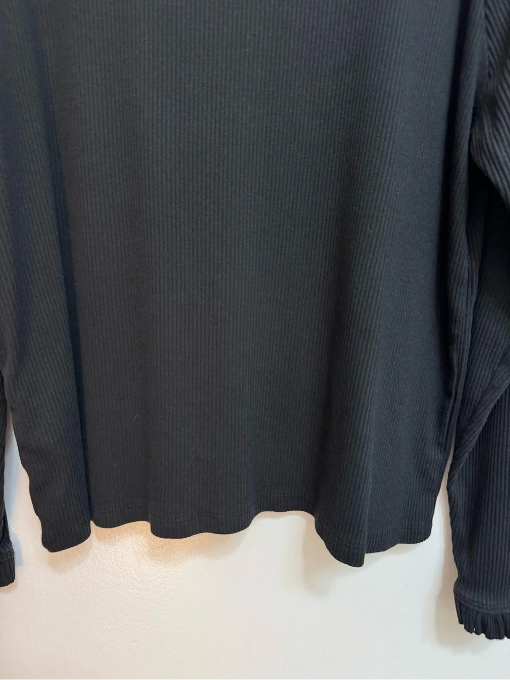 J. Crew Ribbed Ruffle Mockneck Blouse Top Women 2X Black Preppy Elevated Basic